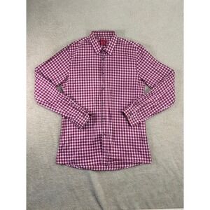 HUGO BOSS Slim Fit Plaid Long Sleeve Button Up Shirt Mens XL Red White